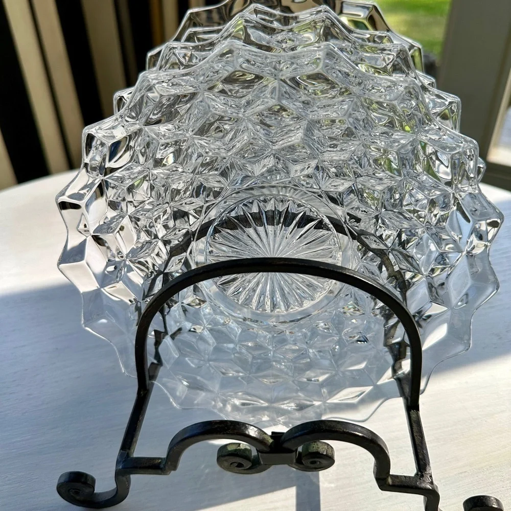 1940’S AMERICAN FOSTORIA, SET/4, 7 3/4” SALAD PLATES. CLEAR, HEAVY PRESSED GLASS